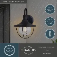 VAXCEL Dunlap 1 Light Textured Black Coastal Outdoor Wall Lantern Clear Glass
