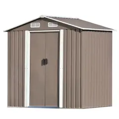 Patio 6ft x4ft Metal Storage Shed with Lockable Door, Tool Cabinet with Vents and Foundation-ModernLuxe