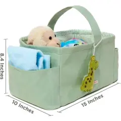 Folkulture Baby Diaper Caddy, Cotton Diaper Bag for Kids, Stylish Comfort Spacious Travel Essential Cart, Car Organizer for Diapers (Sage Green - 15")