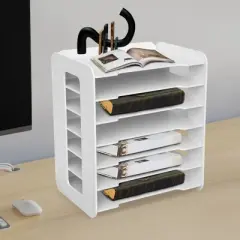 YIYIBYUS 7 Tier White Office Desk Desktop Organizers Letter Tray