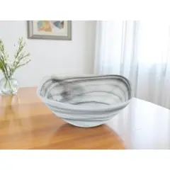 HomeRoots 10" Gray And White Alabaster Glass Square Salad Bowl