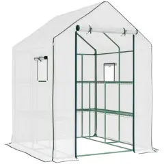 CAVINAS 7'x5'x6' Greenhouse with Mesh Door and Vent Windows, UV protective for Growing Flowers, Herbs