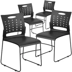 Flash Furniture 4 Pack HERCULES Series 881 lb. Capacity Black Sled Base Stack Chair with Air-Vent Back