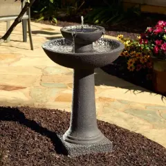 Riverstone Two-Tier Solar On Demand Fountain with Tuscan Stone Finish - Smart Solar