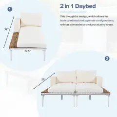 2-Piece Outdoor Patio Metal Padded Daybed with Wood Topped