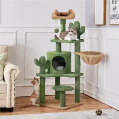 Yaheetech 53''H Cat Cactus Tree Condo Kitten Tree Towe with Padded PerchGreen/Brown