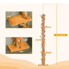 Floor to Ceiling Cat Tree, 80" - 95" Adjustable Tall Cat Tower, 3-Level Cat Climbing Towe for Indoor Cats with Sisal Scratching Post Orange