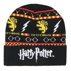 Harry Potter Gryffindor Themed Design Knit Cuff Beanie and Glove Set Youth OSFM Black