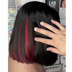 Labhairs 13x4 Transparent Lace Front Wig, Human Hair Straight Bob, Blunt Cut with Black Red Highlights, 150% Density, Glueless, Pre-Plucked Knots