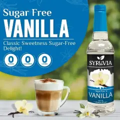 Syruvia Sugar Free Vanilla Syrup - 25.4 fl oz. Premium Flavoring Syrup For Coffee