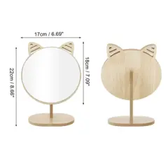 Unique Bargains Large Cartoon Ears Desktop Cosmetic Mirror Wood Color 1 Pc