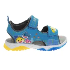 Baby Shark Light up Summer Sandals - Beach Pool Water Shoes Adjustable Strap Open Toe slides - Blue/Yellow (size 6-12 Toddler / Little Kid)