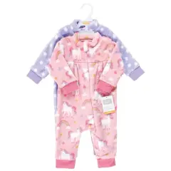 Hudson Baby Infant Girl Plush Jumpsuits, Celestial Unicorn
