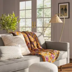 Oversized Printed Floral Primalush Throw Blanket Gold - Threshold&trade;