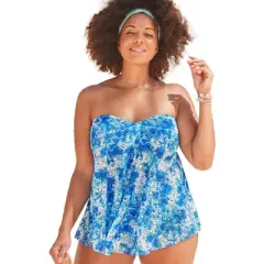 Swimsuits for All Women&rsquo;s Plus Size Longer Length Bandeau Flyaway Tankini Top