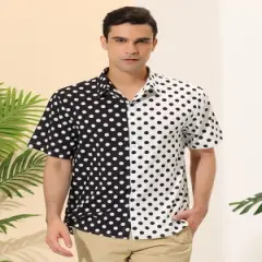 Lars Amadeus Men's Summer Polka Dots Short Sleeves Button Down Patchwork Hawaiian Shirt