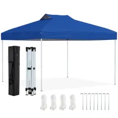 Costway 10 X 10 FT 1-Person Setup Pop up Canopy Tent with 1-Push Center Lock Wind Ropes Blue/Pink/Gray/Navy/White