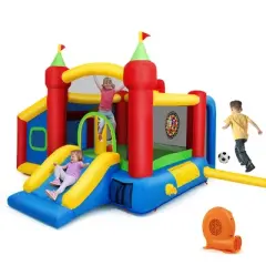 Tangkula Kids Inflatable Bounce House Play Slide Jumping Castle Ball Pit with 550W Blower