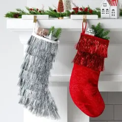 20" Christmas Tinsel Collar Stocking Red - Wondershop&trade;