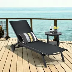 Costway Outdoor Lounge Chair Chaise Reclining Aluminum Fabric Adjustable Black