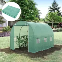 Outsunny 20' x 10' x 7' Greenhouse Replacement Walk-in PE Hot House Cover with 12 Windows Roll-Up & Zipper Door