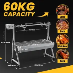 Mojgar  Rotisserie Grill Roaster, 132lbs Charcoal Grill Outdoor BBQ Grill Pig Lamb Spit Roaster with Hand Crank