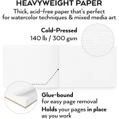 Arteza Premium Watercolor Mixed Media Pad, Heavyweight Cold-Pressed Paper, 9"x12", 32 Sheets - 2 Pack
