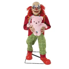Morris Costumes 4 Ft. Animated Creepy Clown with Pink Bear Halloween Decoration