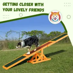 PawHut Wooden Dog Agility Seesaw for Training and Exercise, Platform Equipment Run Game Toy, Weather Resistant Pet Supplies, 71" L x 12" W x 12" H,