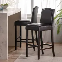 Set of 2 Darren Contemporary Upholstered Barstools with Nailhead Trim - Christopher Knight Home