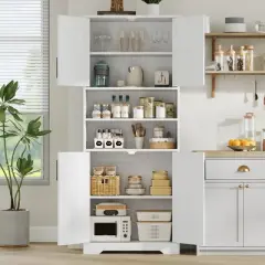 67" Tall Freestanding Kitchen Pantry Cabinets Storage Cabinet,  Bathroom Cabinet with 4 Doors and Adjustable Shelves