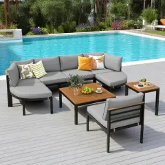 6-Piece Outdoor Patio Sectional Sofa Set with WPC Coffee Table, Side Table, Water-Resistant Cushions,outdoor Conversation Set
