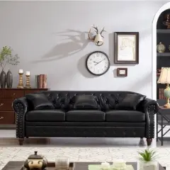85.8"W Chesterfield Sofa Classic Tufted Design Sofa Couch, Faux Leather Upholstered 3-Seat Sofa with Storage for Living Room - ModernLuxe