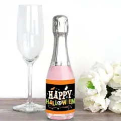 Big Dot of Happiness Jack-O'-Lantern Halloween - Mini Wine & Champagne Bottle Label Stickers - Halloween Party Favor Gift for Women & Men - Set of 16
