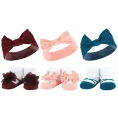 Hudson Baby Infant Girl 12Pc Headband and Socks Giftset, Burgundy Teal, One Size