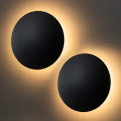 C Cattleya 2-pack 8 in. Black Aluminum Round Disc LED Indoor Outdoor Wall Lantern Sconce