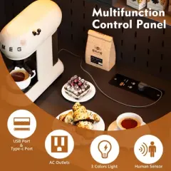 64 Farmhouse Kitchen Pantry Cabinet with Auto Sensor Light and Storage Cabinet with Ports