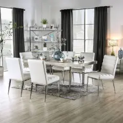7pc Ravine Contemporary Dining Table Dining Set Light Gray/Chrome - miBasics