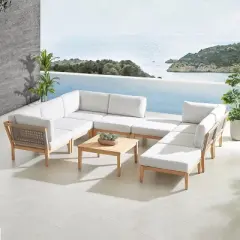 L Shaped Patio Lounge Set Modular Sofa Units + Textured Back Chairs