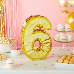 Juvale Gold Foil Number 6 Pinata for 6th Birthday Party Decorations, Anniversary Celebrations (Small, 16 x 11 x 3 In)