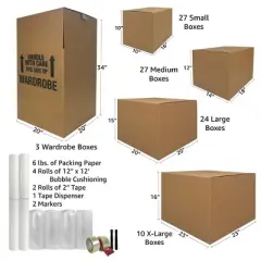 UBMOVE 8 Room Wardrobe Kit with 88 Moving Boxes and Packing Supplies