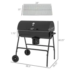CAVINAS 38.5" Steel Portable BBQ Charcoal Grill,Outdoor Smoker Grill with Storage Shelf,2-Layer Grill Rack&Warming Rack,420 sq.in. Cooking Area