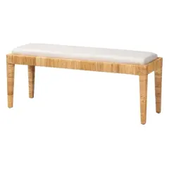 Sofia Rattan and Mahogany Wood Bench White/Natural Brown - Baxton Studio