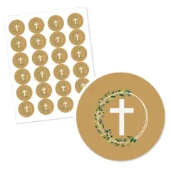 Big Dot of Happiness Elegant Cross - Religious Party Circle Sticker Labels - 24 Count