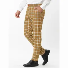 Lars Amadeus Men's Plaid Dress Pants Slim Fit Business Checked Trousers