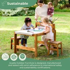 Guidecraft Acadia Outdoor Art Table and Stool Set: Kids Acacia Wood Painting and Arts and Crafts Table with Mobile Storage Paper Roll and Paint Cups