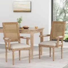 Set of 2 Maria French Country Wood and Cane Upholstered Dining Chairs - Christopher Knight Home