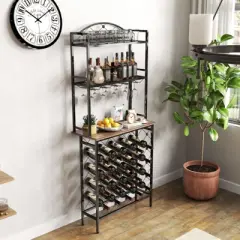 SEVOBAL Racks Multipurpose Display 3 Tier Bar Table with Spacious Organized Display Functional Storage for Rooms, Black Brown, 31.5"*3.54"*3.54"