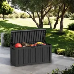 DSVIMOY Deck Boxes, 2-Piece 80 Gal Outdoor Storage Deck Box, Small Patio Storage Bin for Garden Tools, Black, 46.26"*18.7"*23.23"