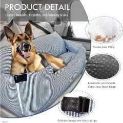 Dog Car Booster Seat for Large Dogs - Elevated Pet Seat with Safety Belt, Non-Slip Base, and Storage Pockets for Car Travel